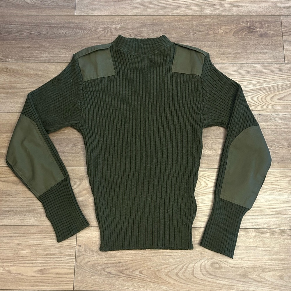 Vintage Y2K Military Wool Commando Sweater Size 40 Olive Green Rib Knit USA